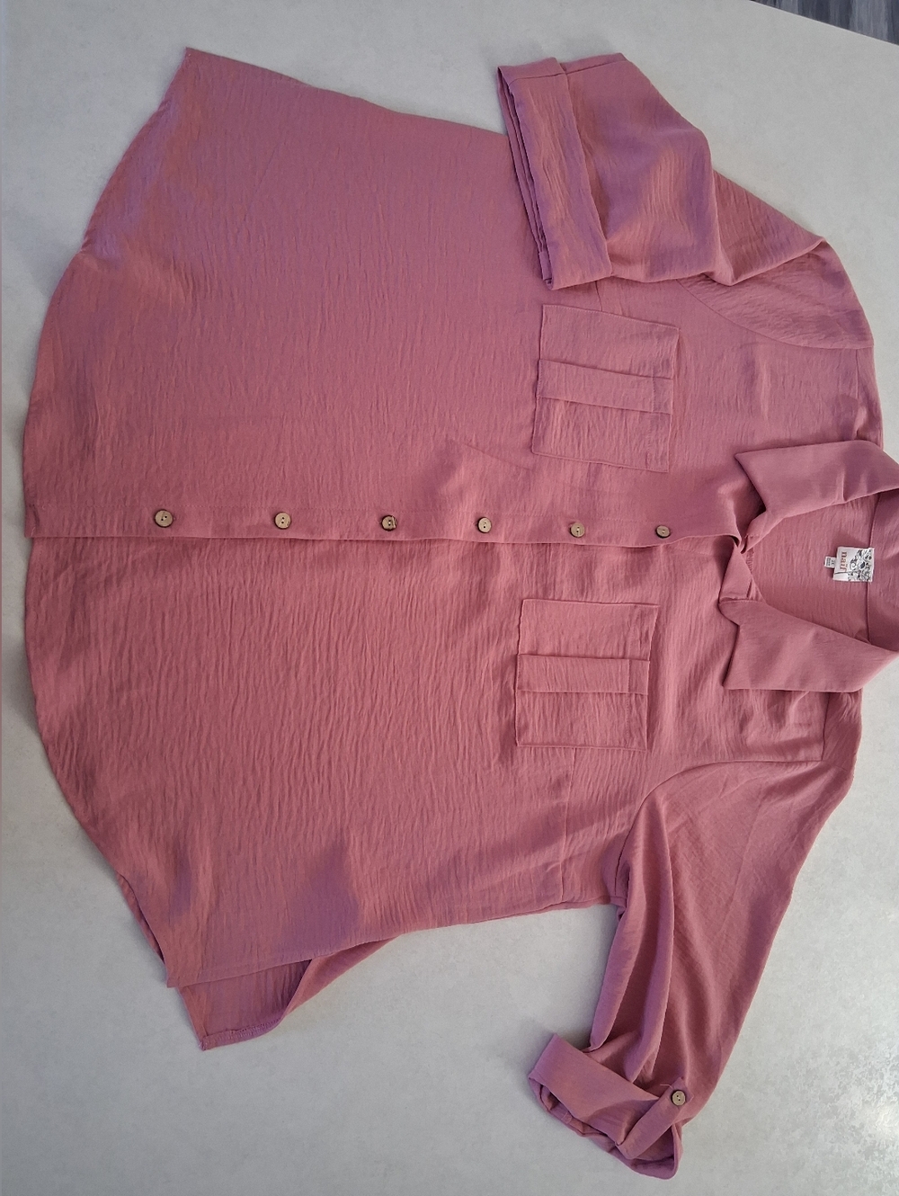 Naïf Montreal/ Mauve Pink Cork Button Up Blouse/ Crepe Material/ Size US 2X - Picture 5 of 13